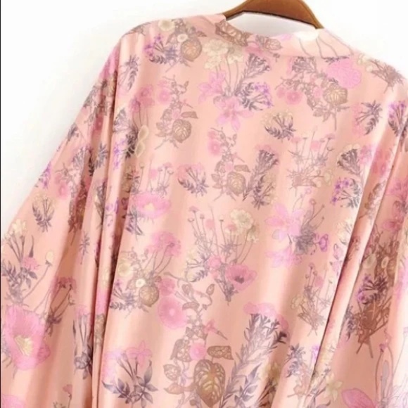 Pink Festival Bohemian Flower Floral Boho Printed Short Kimono Robe Tunic Wrap - Picture 8 of 14